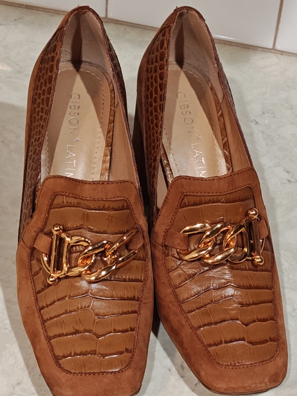 Gibson Latimer Leather Embossed Block Heel Pumps Size 7